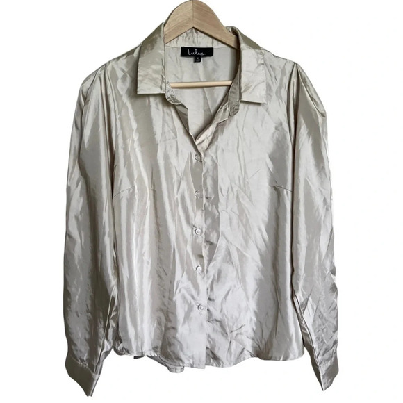 Lulu’s • Silky Long Sleeve Button Down Shirt - Picture 1 of 7